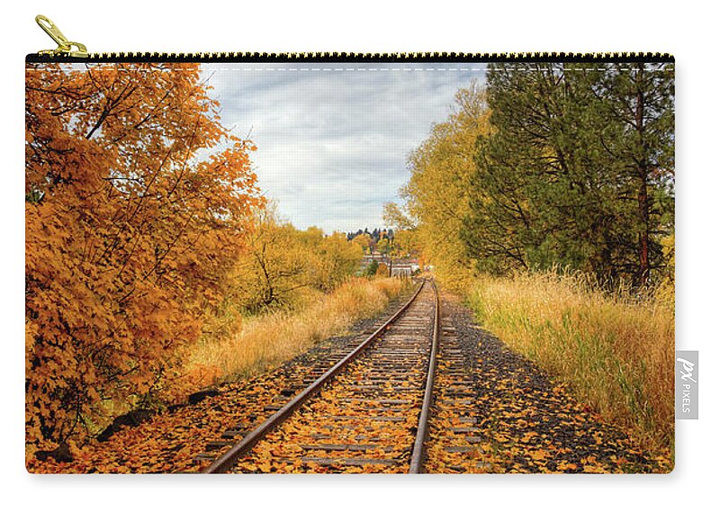 Autumn On The Tracks Zip Pouch featuring the photograph Autumn on the Tracks #2 by David Patterson