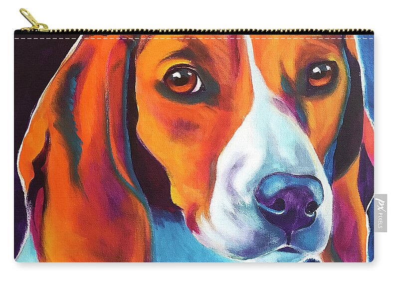 Pet Portrait Zip Pouch featuring the painting Beagle - Lucille by Dawg Painter