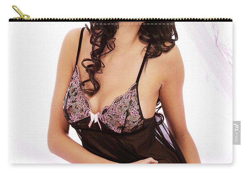 Beautiful sexy woman in lingerie on her bed #1 Zip Pouch by Piotr Marcinski  - Fine Art America