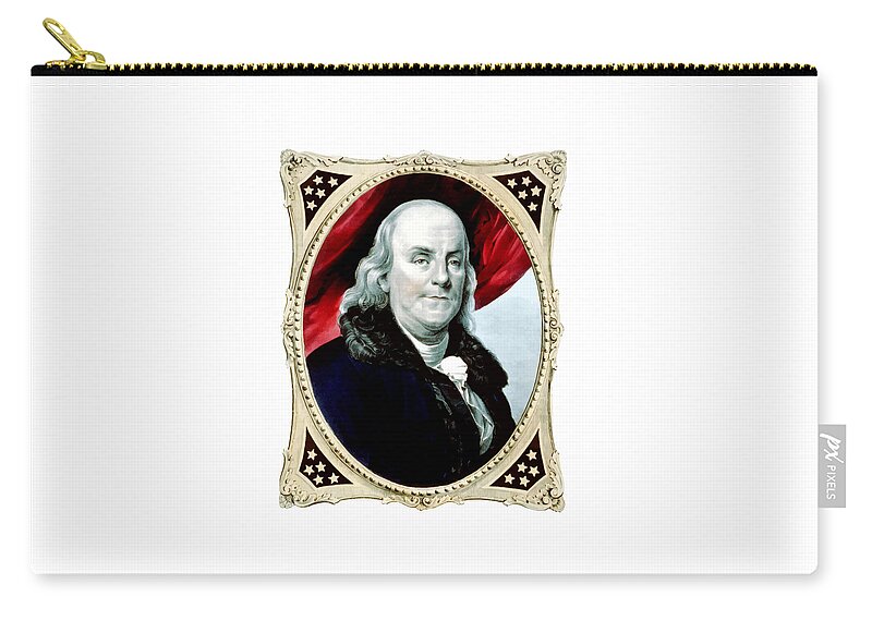 Benjamin Franklin Zip Pouch featuring the painting Ben Franklin - Two by War Is Hell Store