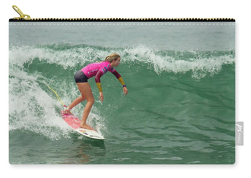 Surfers Zip Pouch featuring the photograph Bianca Buitendag Surfing #1 by Waterdancer