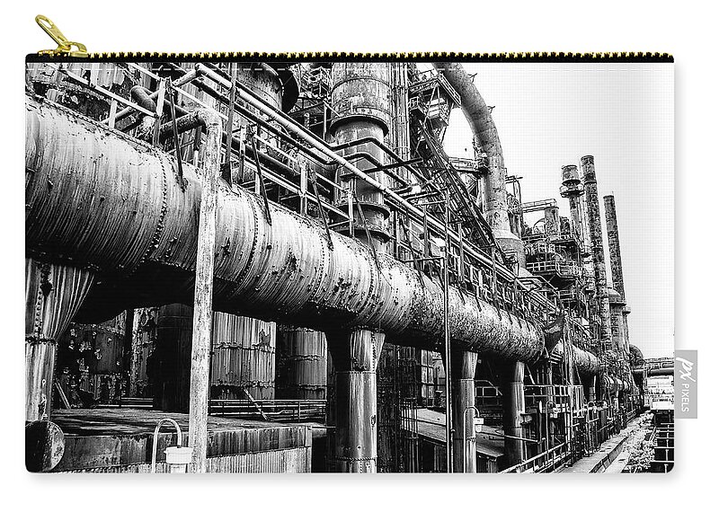 Industrial Zip Pouch featuring the photograph Black and White - Bethlehem Steel Mill #1 by Bill Cannon