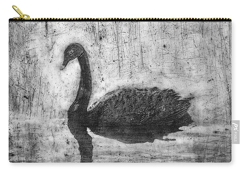 Swan Carry-all Pouch featuring the mixed media Black Swan by Roseanne Jones