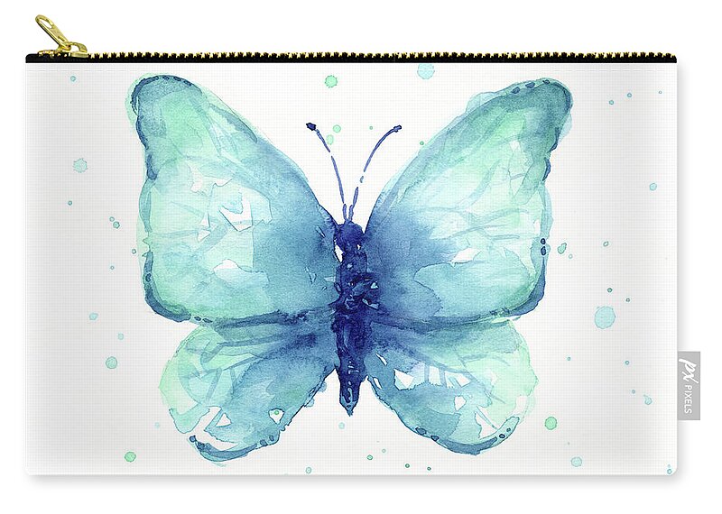 Blue Zip Pouch featuring the painting Blue Butterfly Watercolor by Olga Shvartsur