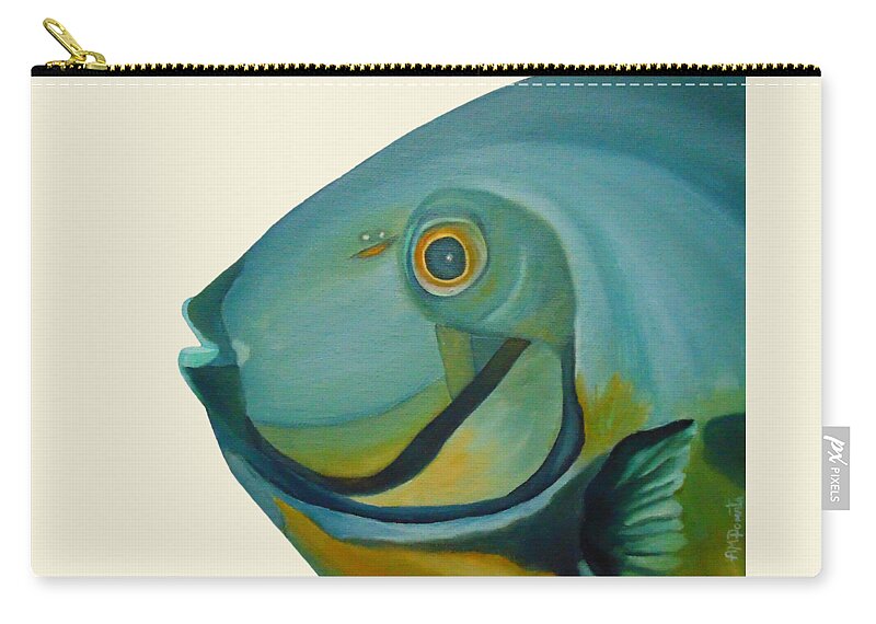Atlantic Blue Tang Zip Pouch featuring the painting Blue Fish #1 by Angeles M Pomata
