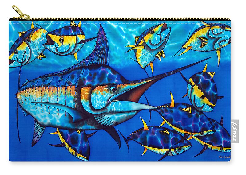  Yellowfin Tuna Zip Pouch featuring the painting Blue Marlin by Daniel Jean-Baptiste