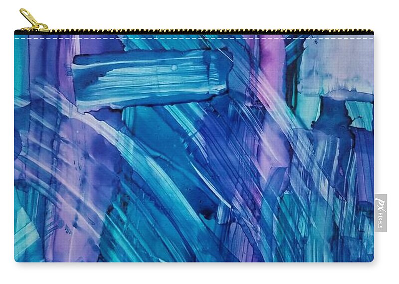Alcohol Ink Abstract On Yupo Zip Pouch featuring the painting Blues #1 by Donna Perry