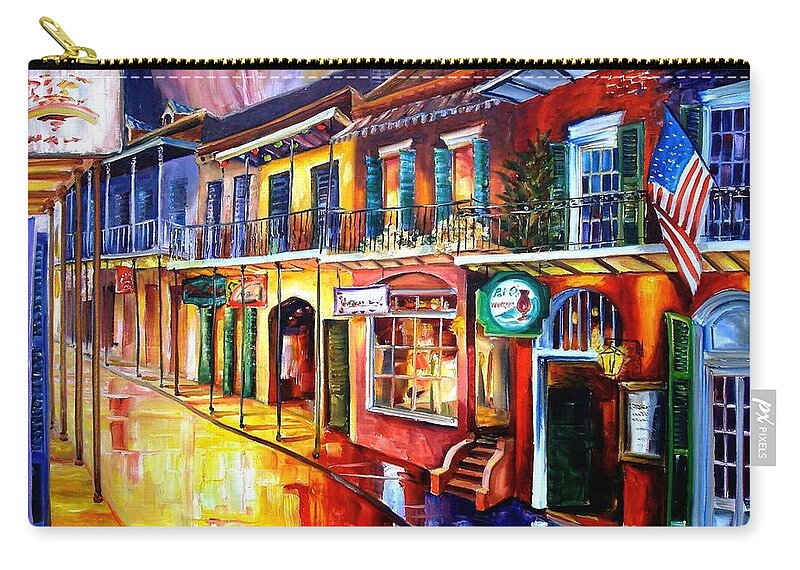 New Orleans Zip Pouch featuring the painting Bourbon Street Red by Diane Millsap