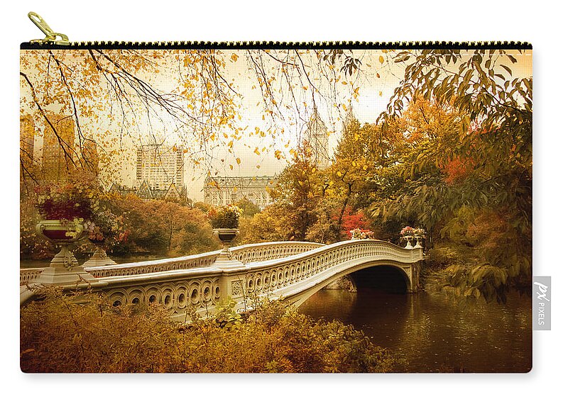 Autumn Zip Pouch featuring the photograph Bow Bridge Autumn by Jessica Jenney
