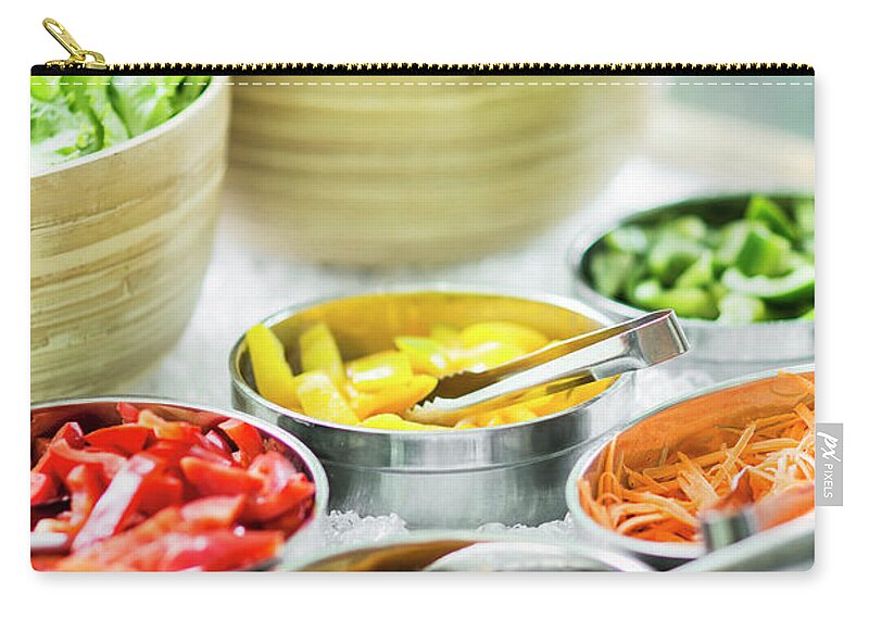 Bowls Of Mixed Fresh Organic Vegetables In Salad Bar Display Zip