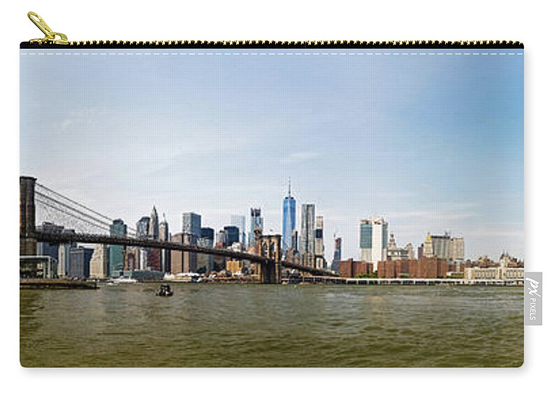 Brooklyn Bridge Zip Pouch featuring the photograph Brooklyn Bridge and Manhattan Bridge Panorama by Doolittle Photography and Art