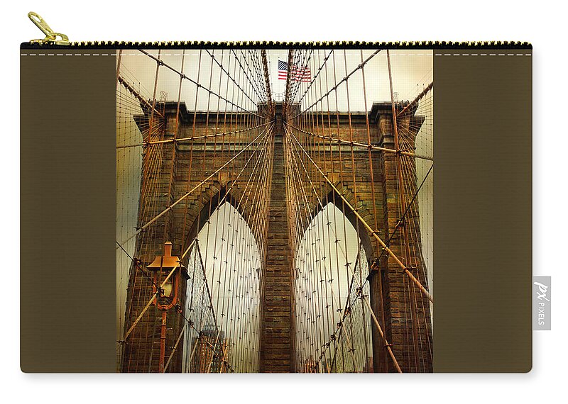 Bridge Zip Pouch featuring the photograph Brooklyn Bridge Twilight by Jessica Jenney