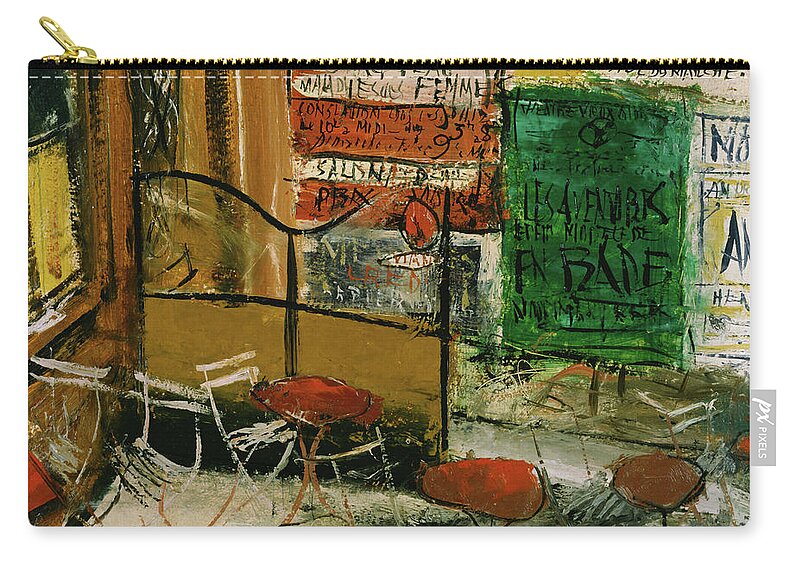 Art Zip Pouch featuring the painting Cafe Terrace With Posters #1 by Mountain Dreams