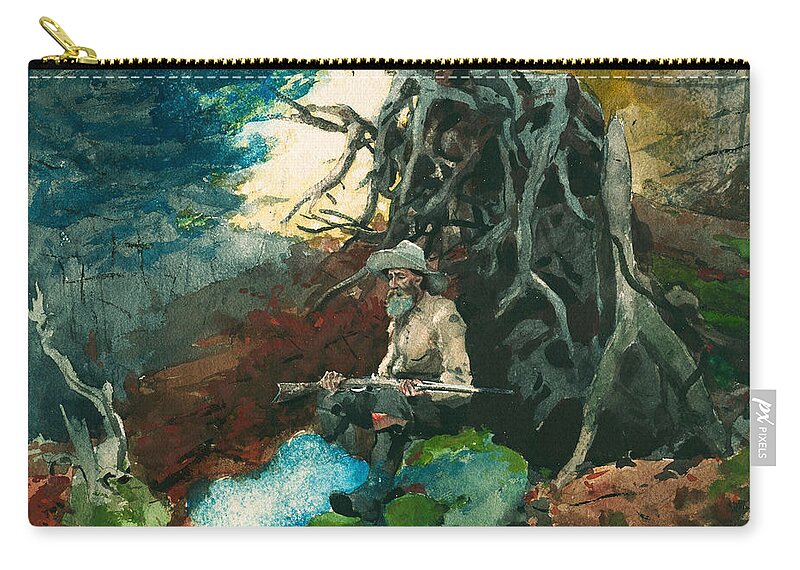 Winslow Homer Zip Pouch featuring the drawing Campfire. Adirondacks #1 by Winslow Homer
