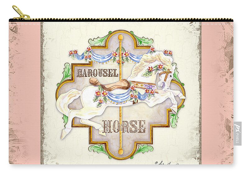 Carousel Zip Pouch featuring the painting Carousel Dreams - Horse #2 by Audrey Jeanne Roberts