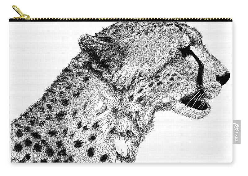 Cheetah Zip Pouch featuring the drawing Cheetah #1 by Scott Woyak