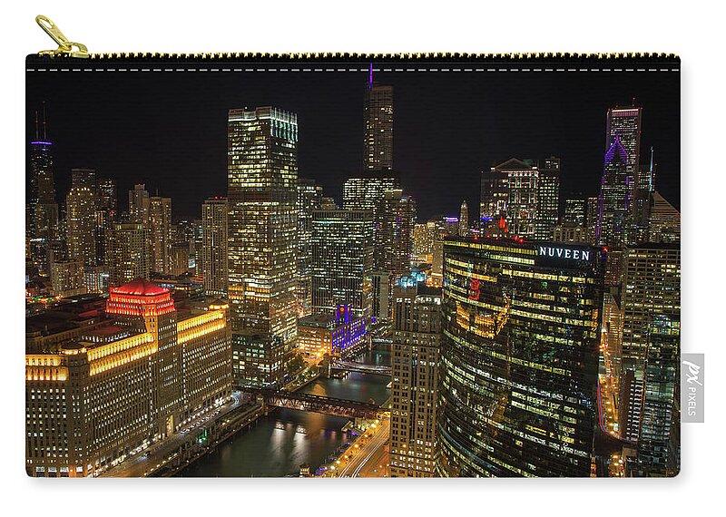 Raf Winterpacht Zip Pouch featuring the photograph Chicago Nightscape #1 by Raf Winterpacht