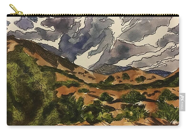 Landscape Zip Pouch featuring the painting Clouds over Davis Mountains #1 by Angela Weddle