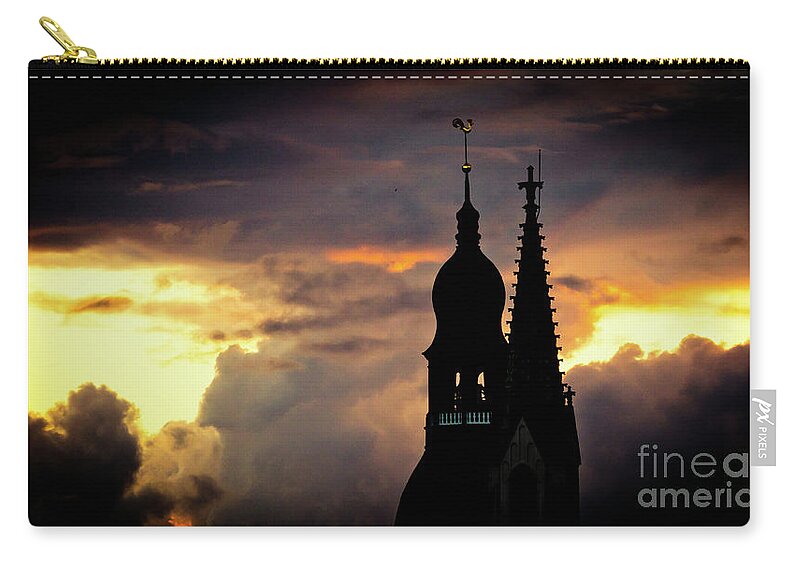 Cities Zip Pouch featuring the photograph Cloudscape of orange sunset old town Riga Latvia #1 by Raimond Klavins