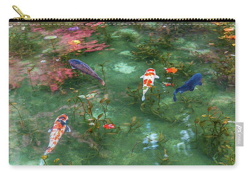 Colored Carp Zip Pouch featuring the photograph Colored Carp at Monet's Pond #1 by Hisao Mogi