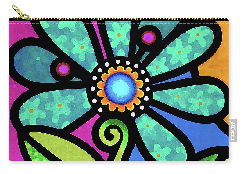 Daisy Zip Pouch featuring the painting Cosmic Daisy in Aqua #1 by Steven Scott