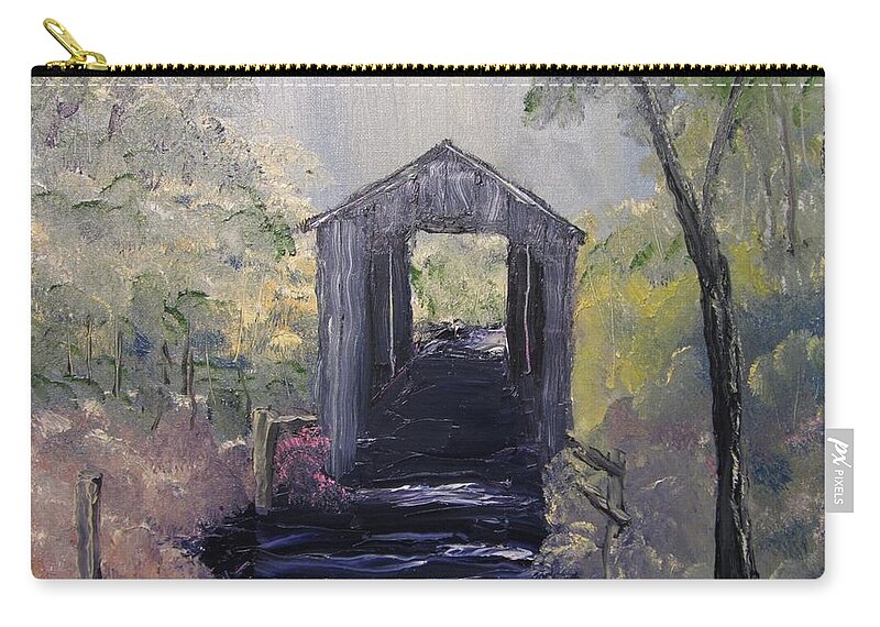 Trees Zip Pouch featuring the painting Covered Bridge 1 #1 by David Bartsch