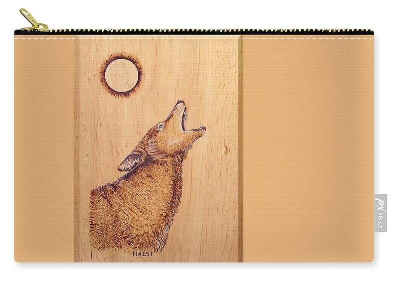 Wolf Zip Pouch featuring the pyrography Coyote #2 by Ron Haist