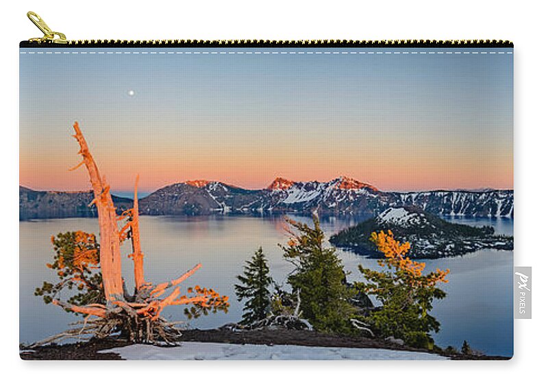 Crater Lake Zip Pouch featuring the photograph Crater Lake Panorama #1 by Mike Ronnebeck