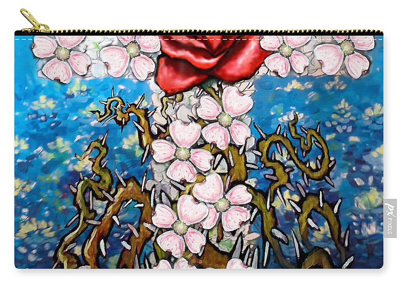 Cross Zip Pouch featuring the digital art Cross of Flowers #1 by Kevin Middleton