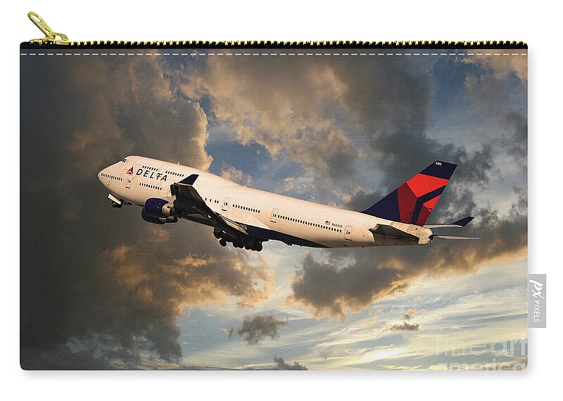 Delta Zip Pouch featuring the digital art Delta Airlines Boeing 747 #1 by Airpower Art