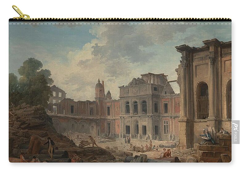 Hubert Robert Zip Pouch featuring the painting Demolition of the Chateau of Meudon by Hubert Robert