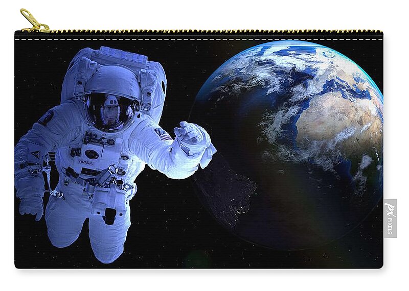 Globe Zip Pouch featuring the painting Earth and Astraunot selfie #1 by Celestial Images