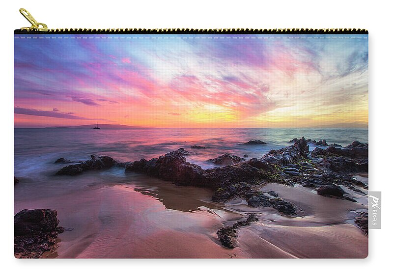 Maui Hawaii Charly Young Beach Seascape Ocean Sunset Clouds Lava Rocks Zip Pouch featuring the photograph Ebb Tide #1 by James Roemmling