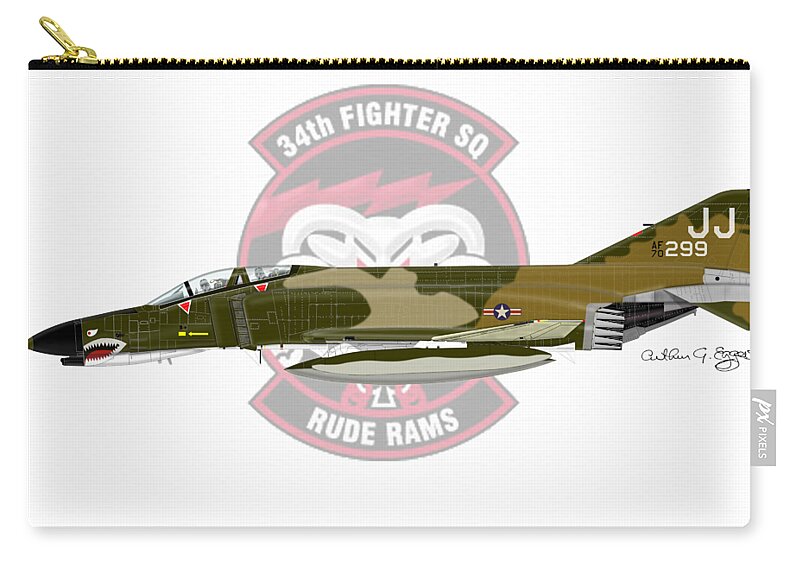 F-4e Zip Pouch featuring the digital art F-4E Phantom II #3 by Arthur Eggers