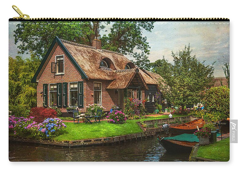Netherlands Zip Pouch featuring the photograph Fairytale House. Giethoorn. Venice of the North #1 by Jenny Rainbow