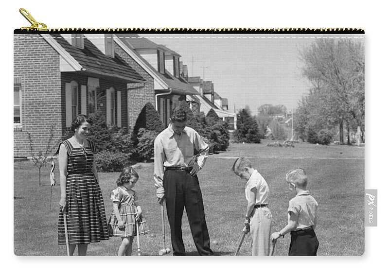 1950s Zip Pouch featuring the photograph Family Playing Croquet, C.1950s #1 by H. Armstrong Roberts/ClassicStock