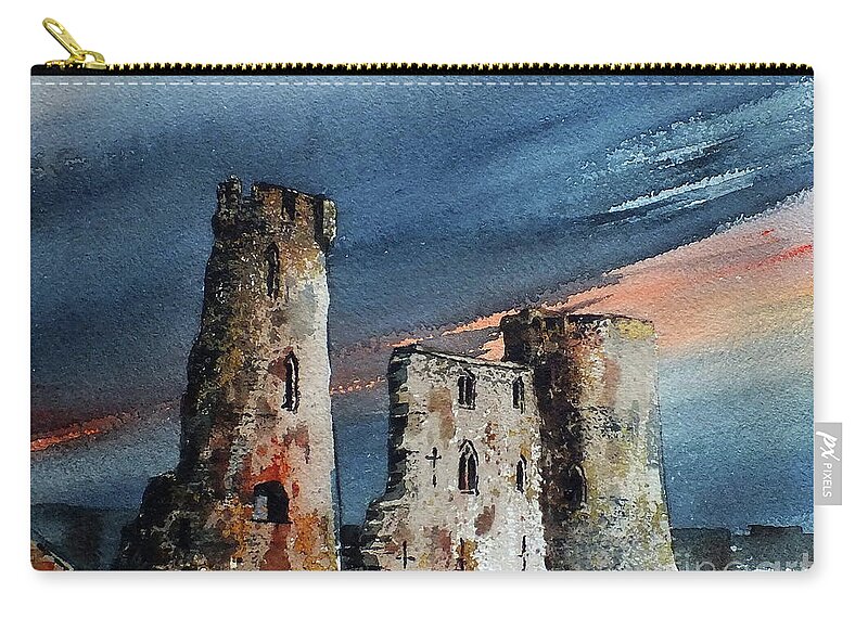  Zip Pouch featuring the painting Ferns Castle, Wexford #1 by Val Byrne