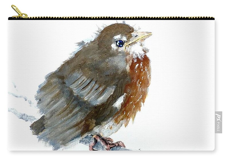 Baby Robin Zip Pouch featuring the painting Fledgling Robin #2 by Pat Dolan