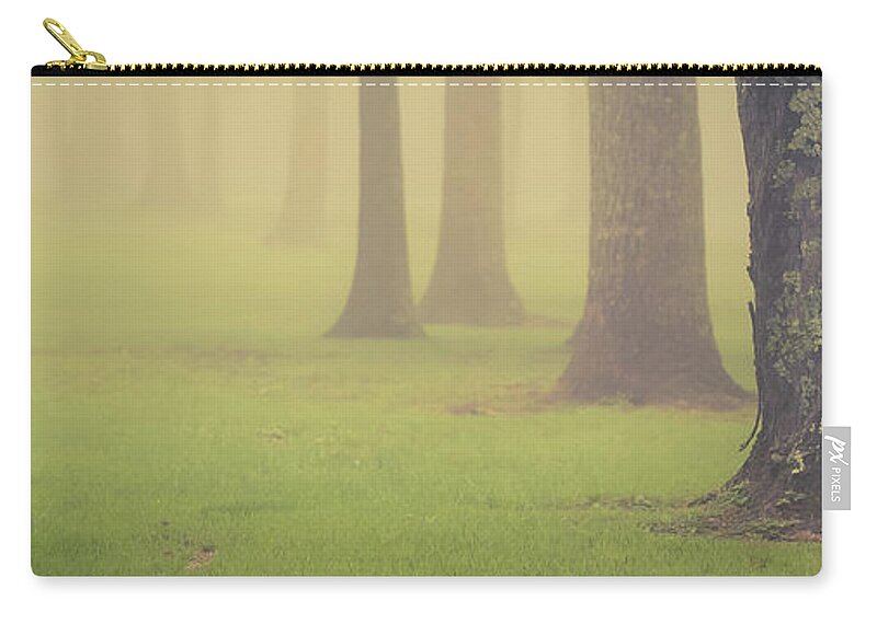 Landscape Zip Pouch featuring the photograph Foggy Trees Pano #1 by Joye Ardyn Durham
