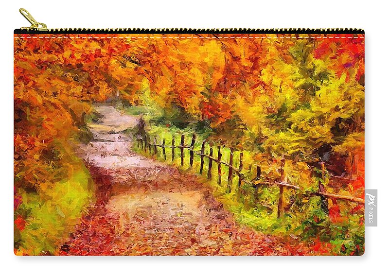 Fall Foliage Path Zip Pouch featuring the digital art Fall Foliage Path 2 by Caito Junqueira