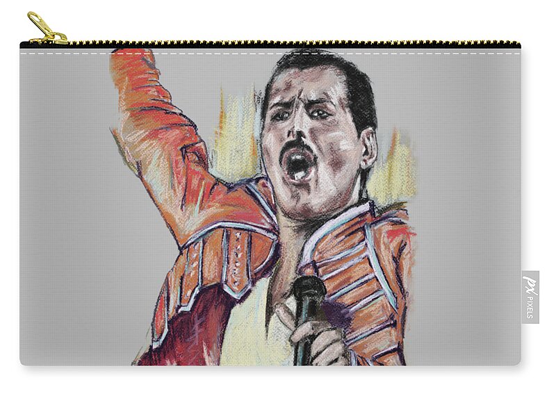 Freddie Mercury Zip Pouch featuring the painting Freddie Mercury 1 #1 by Melanie D