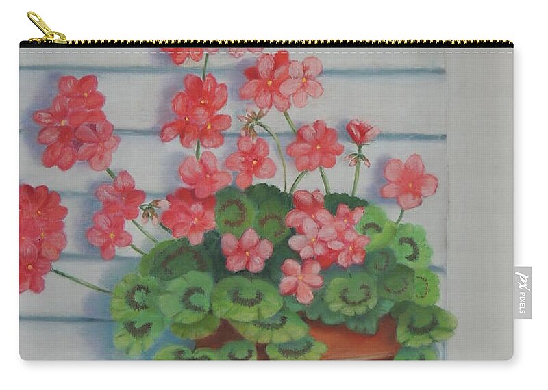 Front Carry-all Pouch featuring the pastel Front Porch Geraniums by Carol Corliss