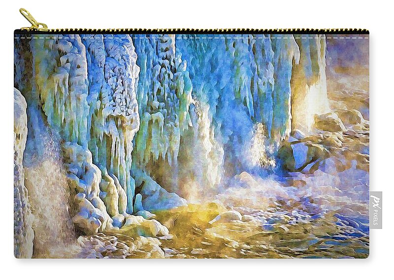 Frozen Carry-all Pouch featuring the photograph Frozen Waterfall by Tatiana Travelways