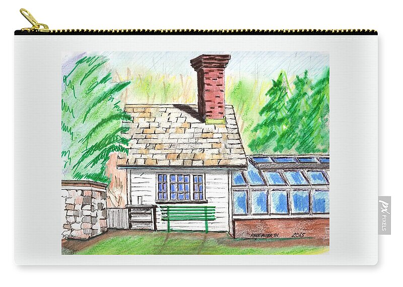 Paul Meinerth Artist Zip Pouch featuring the drawing Glen Magna Farms Green House #2 by Paul Meinerth
