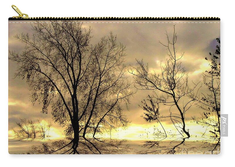 Trees Zip Pouch featuring the mixed media Golden #2 by Elfriede Fulda