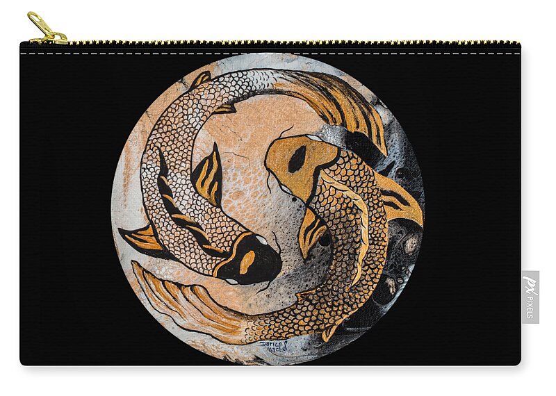 Yin And Yang Zip Pouch featuring the painting Golden Yin and Yang by Darice Machel McGuire