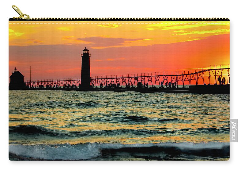 Grand Heaven Zip Pouch featuring the photograph Grand Heaven MI Pier by Pat Cook