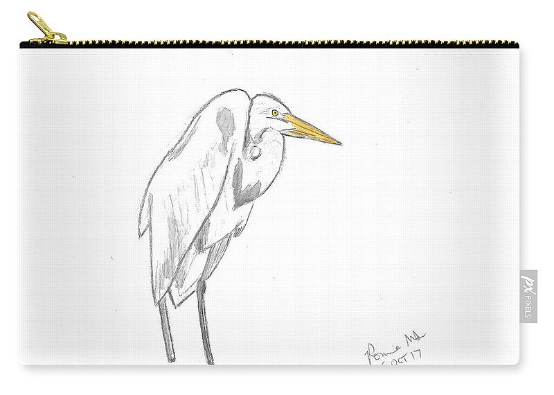 Ronne Maum Zip Pouch featuring the mixed media Great Egret #1 by Ronnie Maum