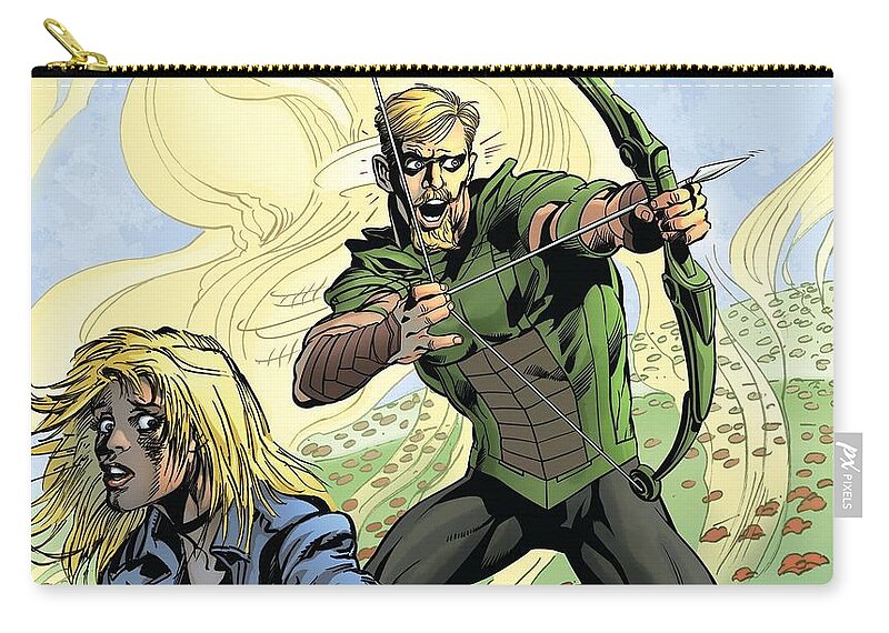Green Arrow Zip Pouch featuring the digital art Green Arrow #1 by Super Lovely