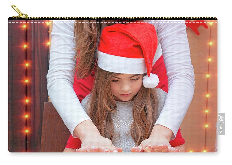 Baby Zip Pouch featuring the photograph Happy family making Christmas cookies #1 by Anna Om